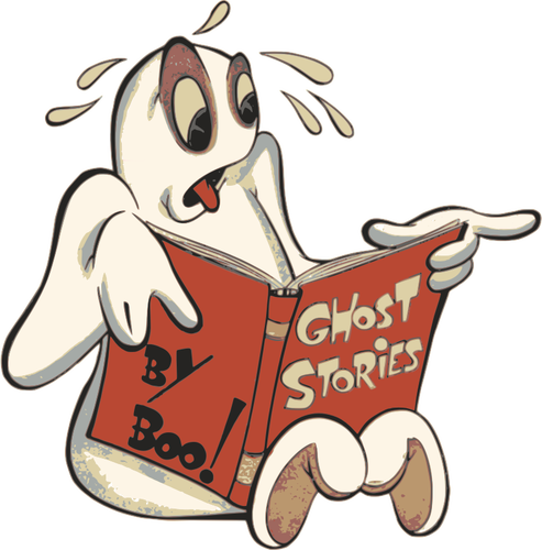 Ghost with book and scared face